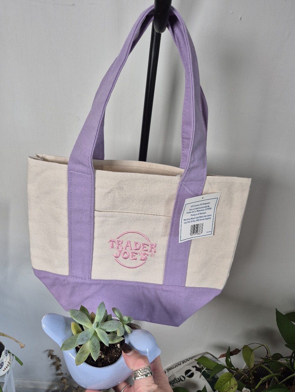 The Viral Trader Joe's Canvas Mini Tote in Lavender and Cream